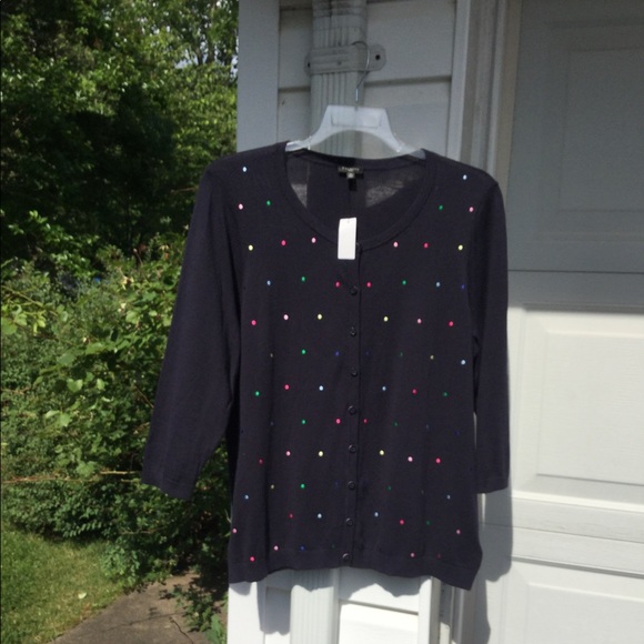 Talbots Sweaters - NWT Talbots Navy Multicolor Embroidered Dots Front